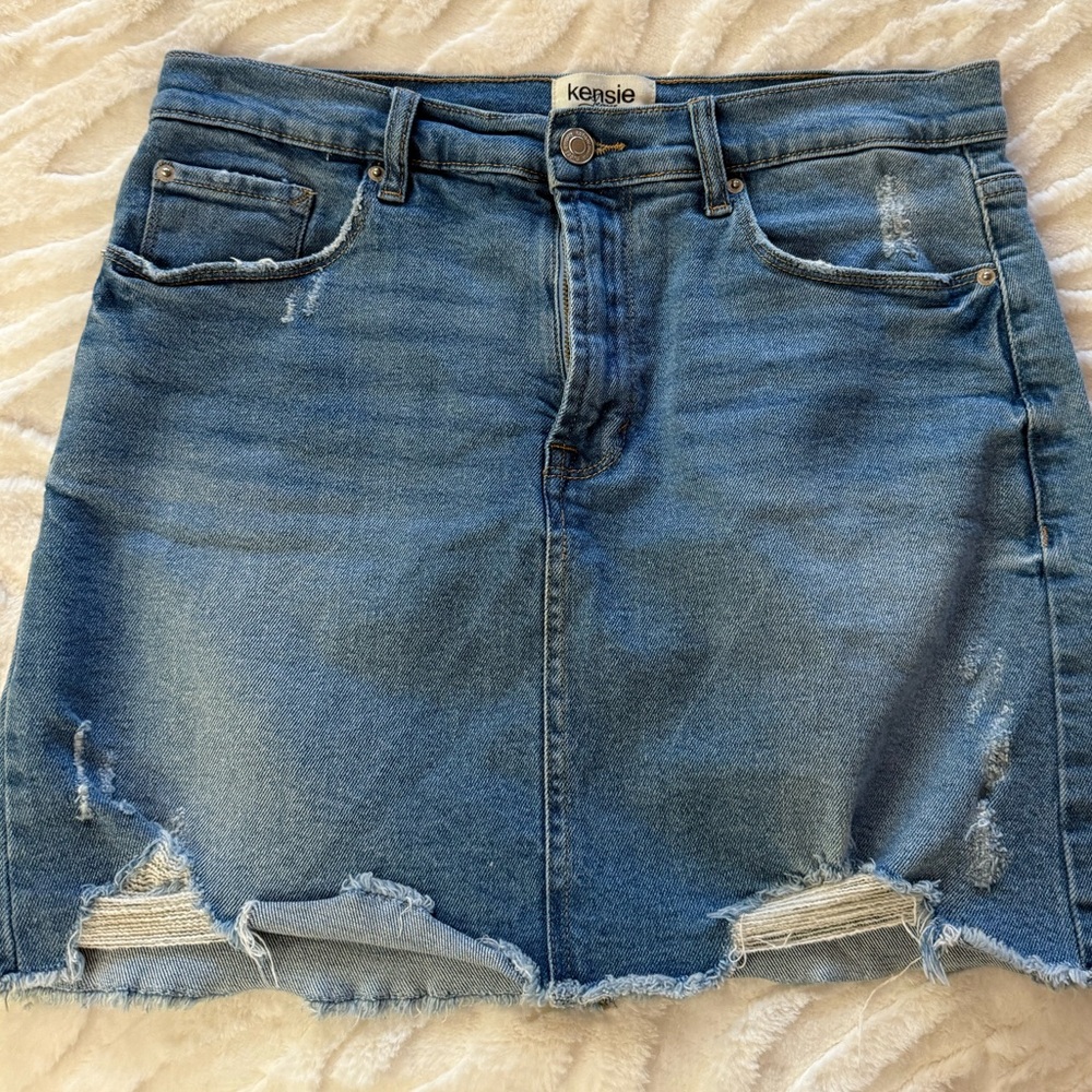 Kensie Distressed Blue Mini Skirt